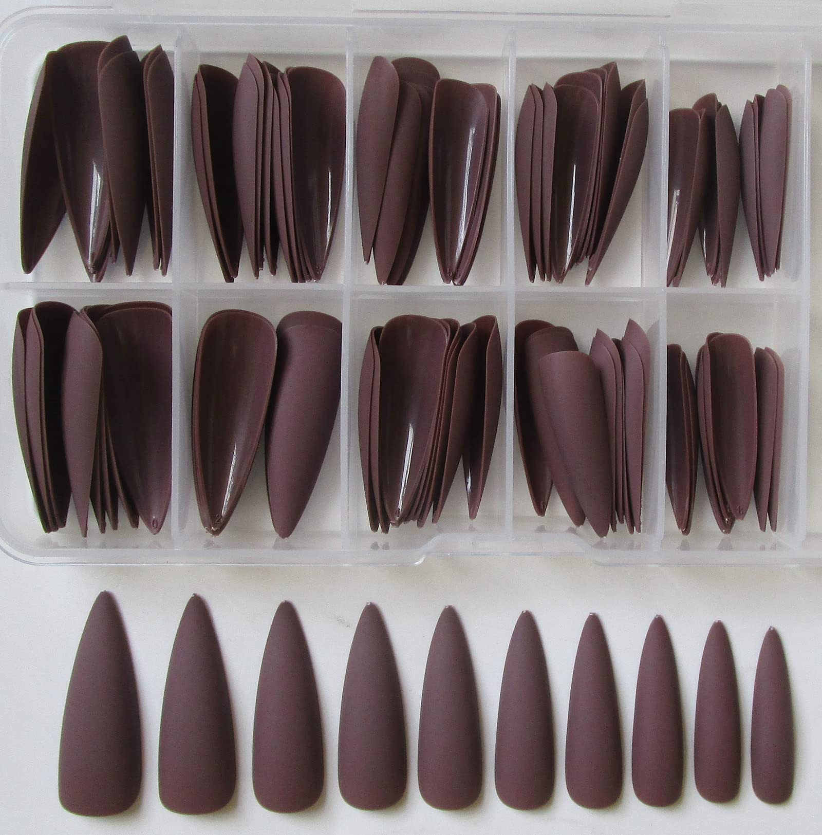 Amazon.com: 100PC Matte Stiletto Press on Nails Full Cover Pointy Claw  Colored False Nails Christmas Manicure Design Decor for Salon Home DIY  (Coffee) : Beauty & Personal Care