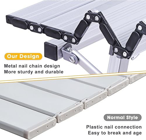 Miniatura 3 de ERYTLLY Mesa de camping plegable, mesa de picnic portátil al aire libre con patas ajustables, mesa de playa de aluminio ligera con mesa enrollable y