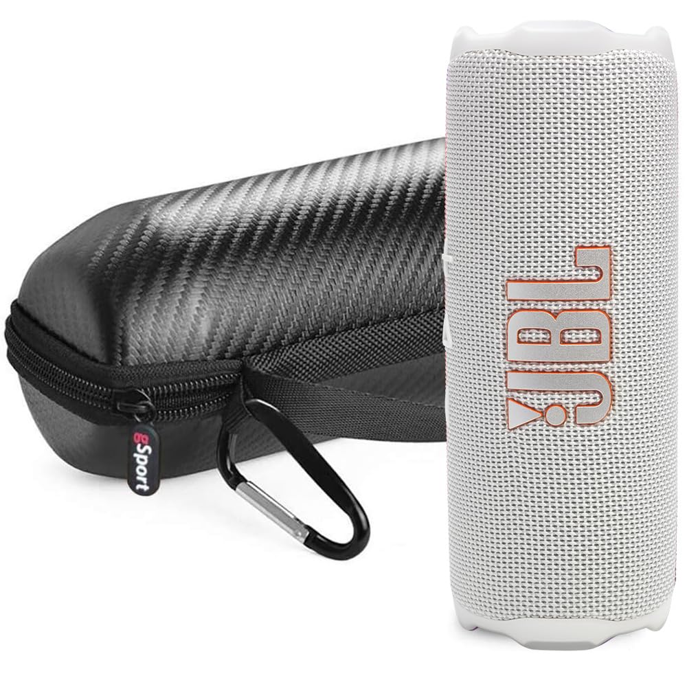 JBL FLIP 7 Waterproof Portable Speaker Bundle with gSport Carbon Fiber Case (White)