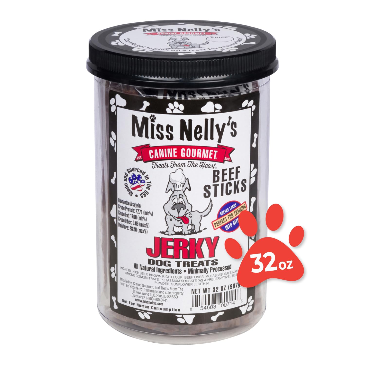 Miss Nelly's- All Natural Beef Jerky Dog Treats Made in USA Only-Original Smoke House Recipe-Minimally Processed Soft Sticks Dog Jerky Treats-32 oz.