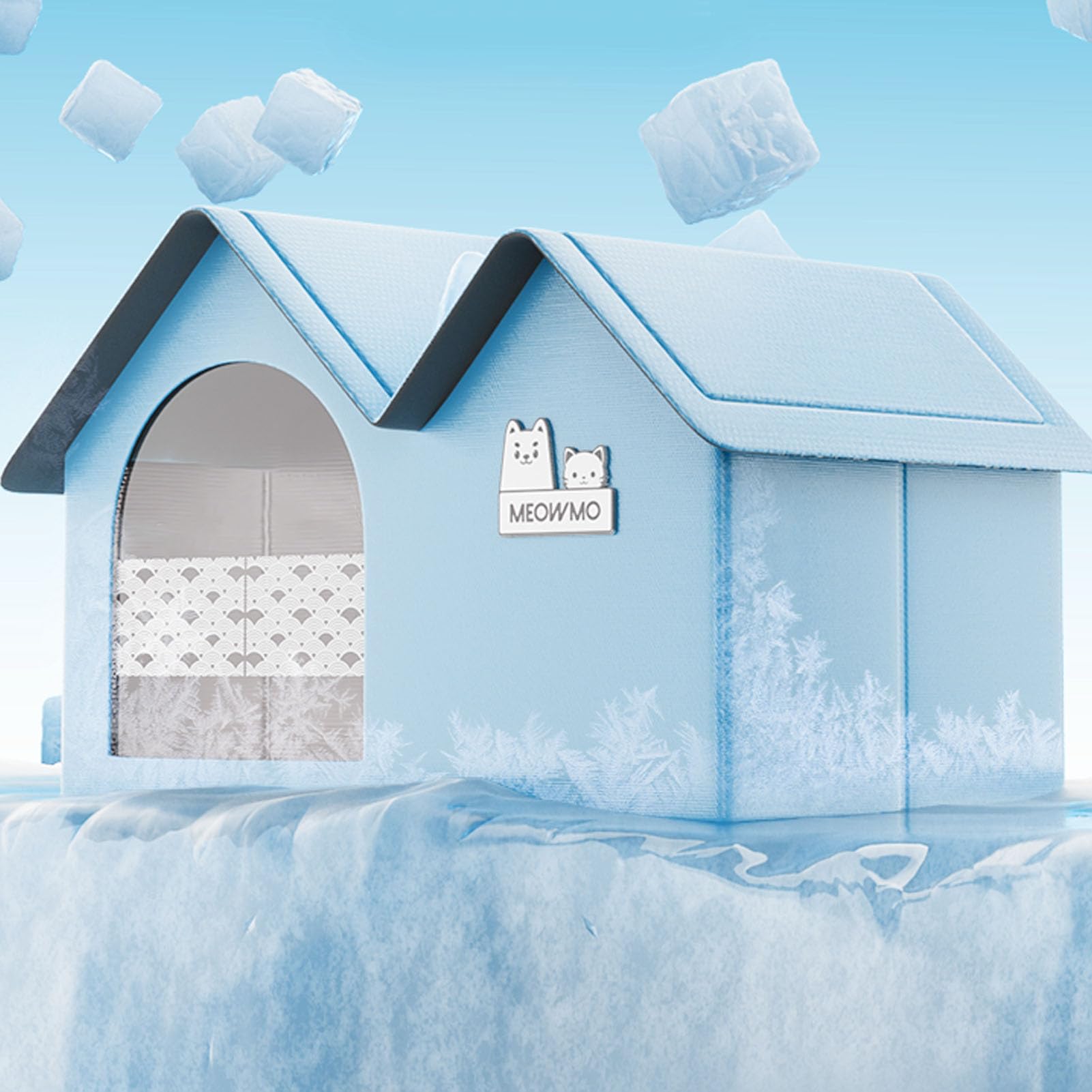 Casa para gatos con aire acondicionado, ajustable y ligera, para uso en interiores y exteriores, con bolsas de hielo (tamaño mediano)