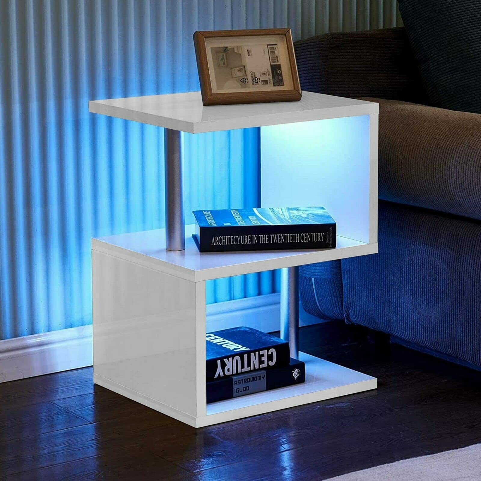 Buy S Shape Led Side Table, Modern High Gloss Coffee Table White, 2