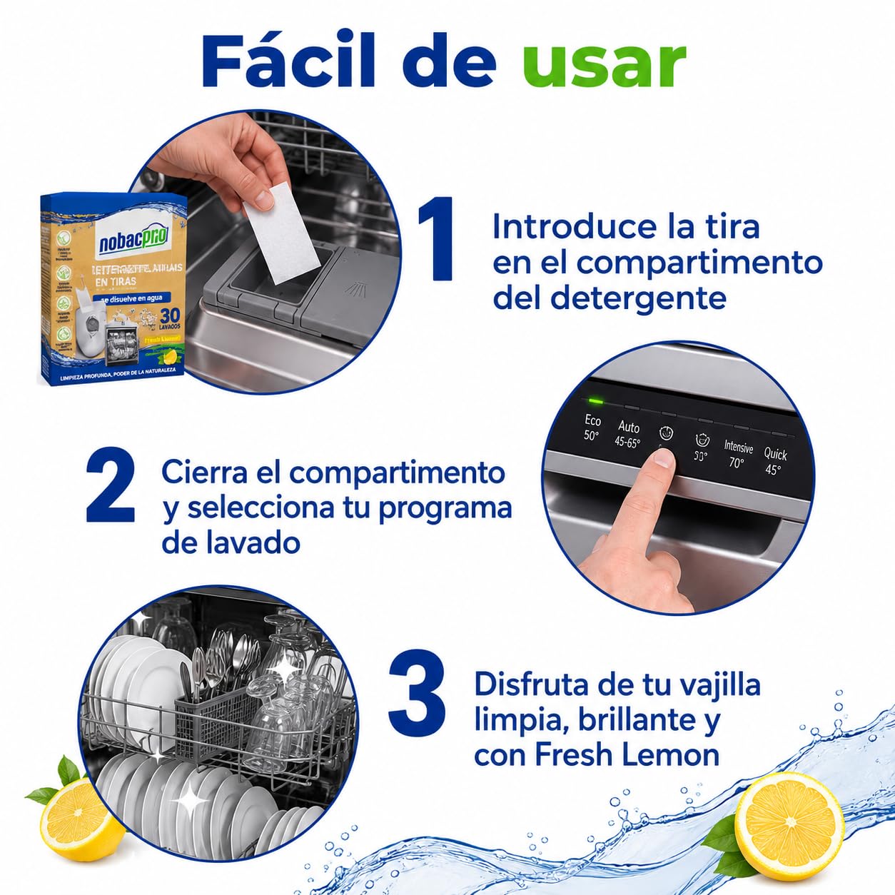 Lavavajillas en Tiras Ecológico | 180 Lavados (6 Paquetes) | Fresh Lemon | Detergente Lavavajillas Vegano, Sin Plásticos y Respetuoso con el Medio Ambiente | Limpieza Profunda