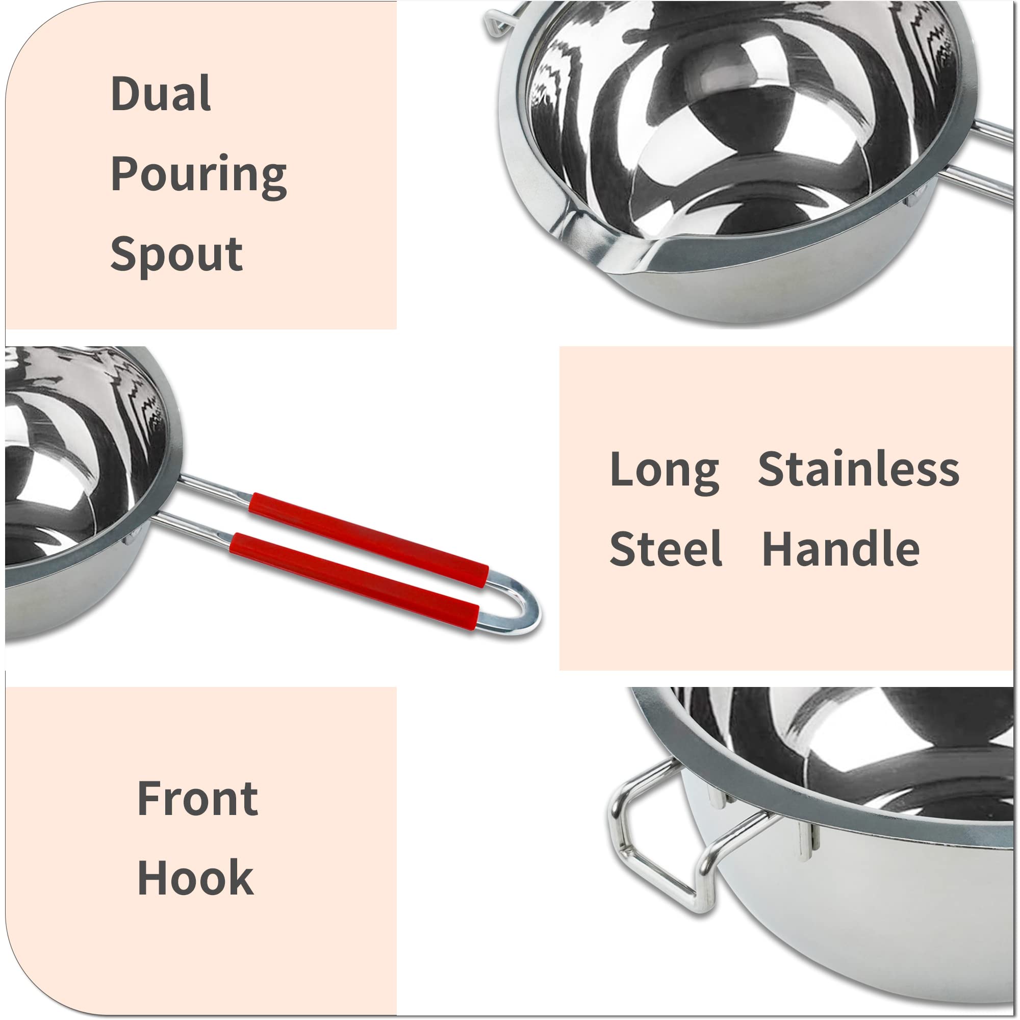 Bagnomaria In Acciaio Inox 1200 Ml - Per Sciogliere Cioccolato, Burro, Formaggio - Con Doppio Beccuccio - Foto 10