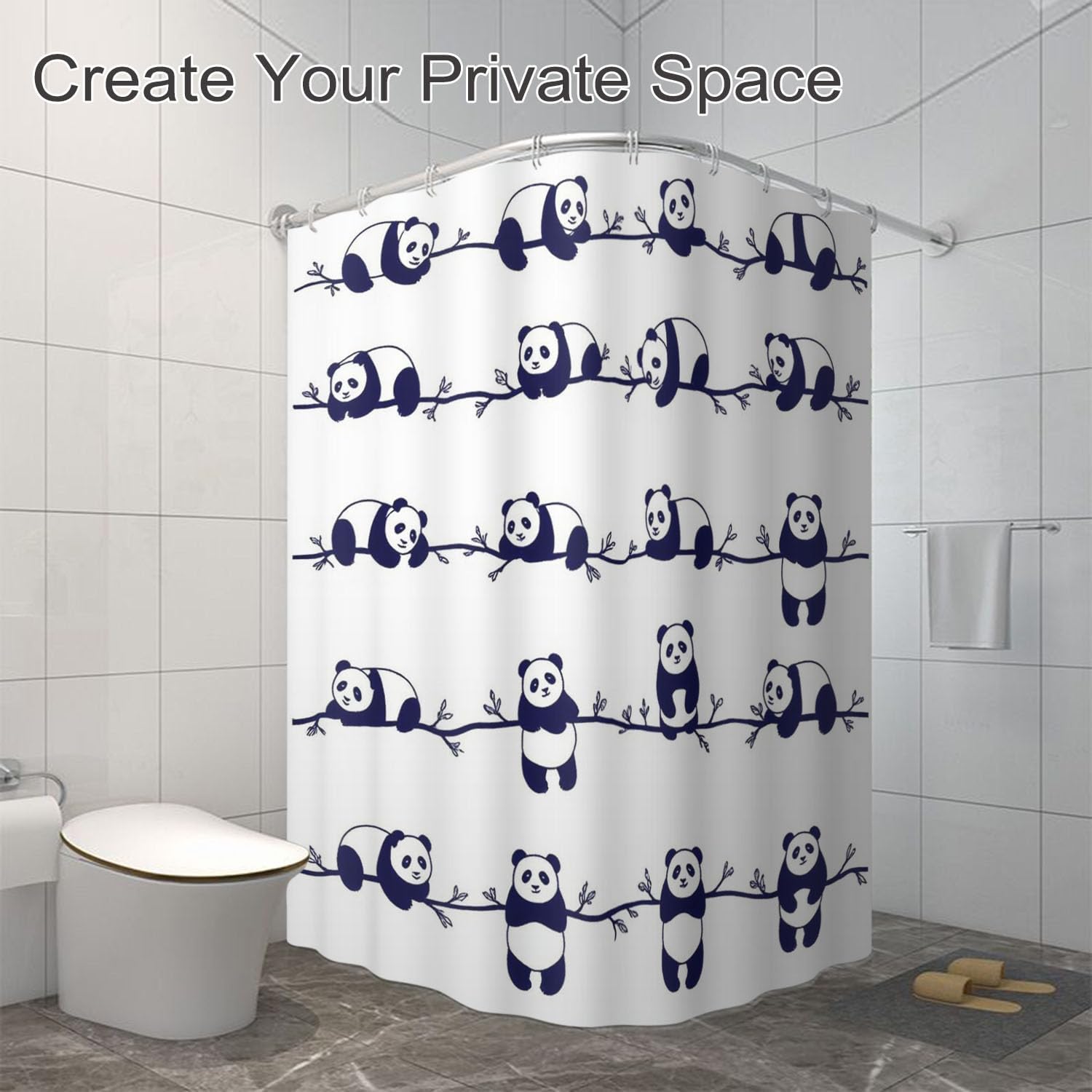 Moslion Cute Pandas Shower Curtains Bathroom Curtain Waterproof with Hooks 72x72 Inch for Men Women Boys Girls