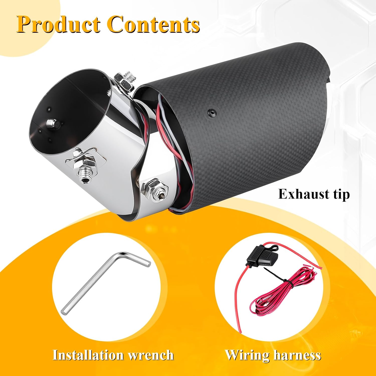 Tail Throat Flexible Exhaust Red LED Carbon Fiber Universal Vehicles 1.5”-2.4” Adjustable Inlet Tailpipe