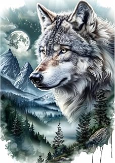Animal Wolf Diamond Art Kits for Adults, Easy Crafts 5D Diamond Painting Dot Kit for Adult Beginners, Animals Wolf DIY Round Dots Full Drill Diamonds Paintings Arts for Home Wall Decor Gifts 12X16 In