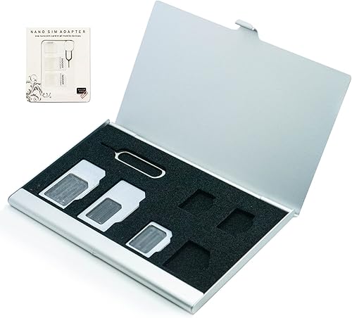 Funda de aluminio para tarjeta SIM, soporte para tarjeta SIM ultrafino de 6 ranuras con kit de adaptador de tarjeta SIM para viajeros o viajes de