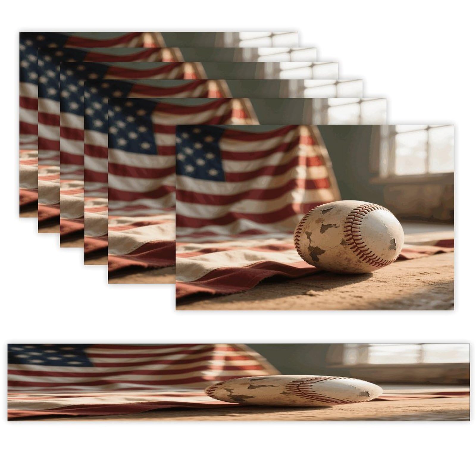 Vintage Baseball Table Runner and Placemats Set of 7 Linen Table Mat Non-Slip Place Mats Washable Placemat Heat Resistant Place Mat with Table Runner for Party Dining Decor