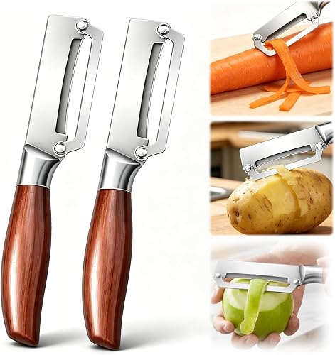 2Pcs 2 in 1 Multifunctional Vegetable Peeler for Kitchen with Wooden Handle and 