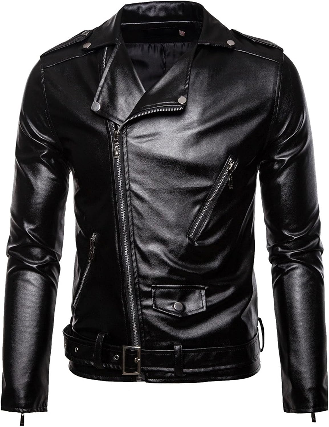 Maiyifu-GJ Men's Leather Jackets Faux Leather Motorcycle Zipper Jacket Casual Lightweight Zip-Up Biker Coat Windbreaker