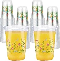 Greencian 100 Pack 16oz Spring Wildflower Butterfly Plastic Cups - Floral Garden Theme Disposable Cups for Easter Picnic Birthday Parties