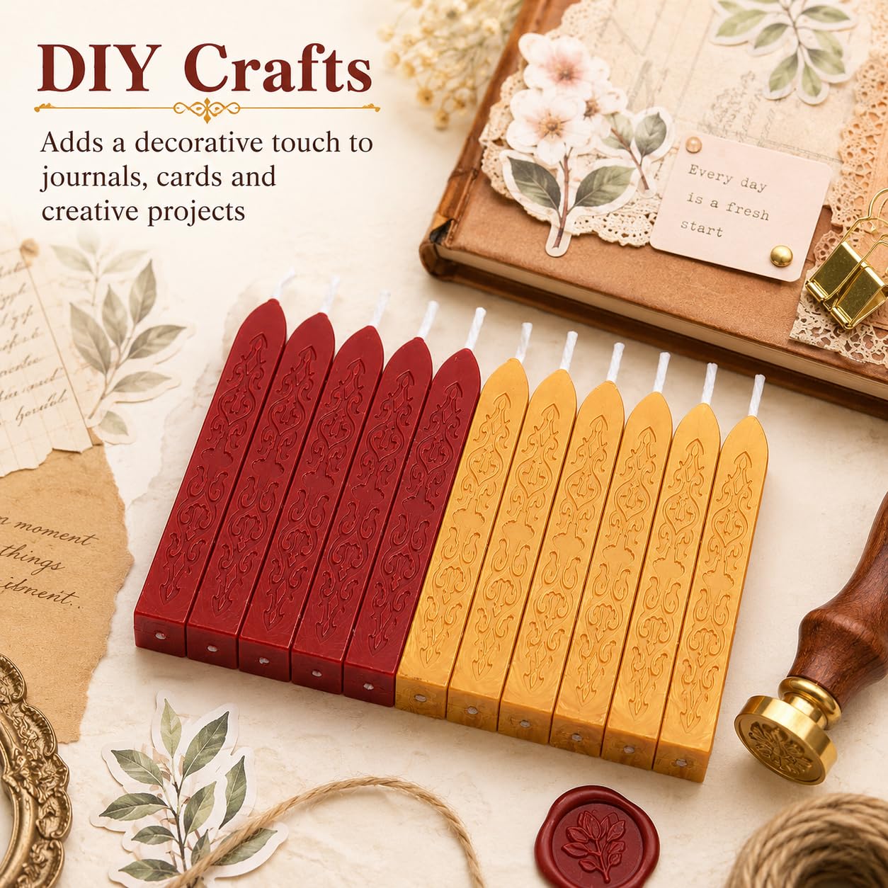 12 varillas de cera con mechas para sellos de cartas, invitaciones de boda, decoración de embalaje (oro rosa)
