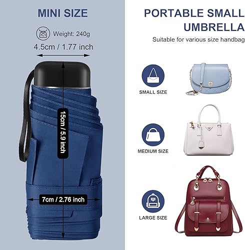 Miniatura 5 de LEAGERA Paraguas de viaje compacto con estuche, mini paraguas para bolso, diseño pequeño, ligero y pequeño, perfecto para sombrilla al aire libre y