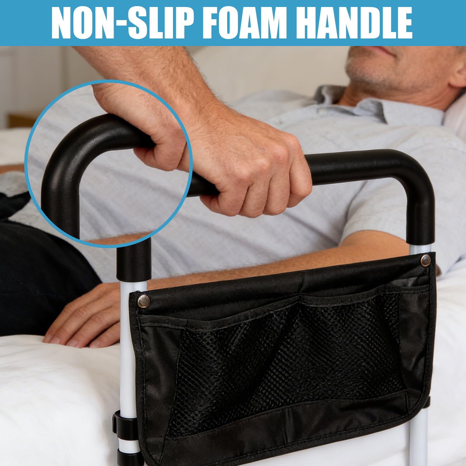 BORDEAG Letto per alzarsi, 93 x 42 x (43 – 53 cm, per anziani, supporto per letto, regolabile in altezza, stabile, acciaio al carbonio per camera da letto e ambiente di cura