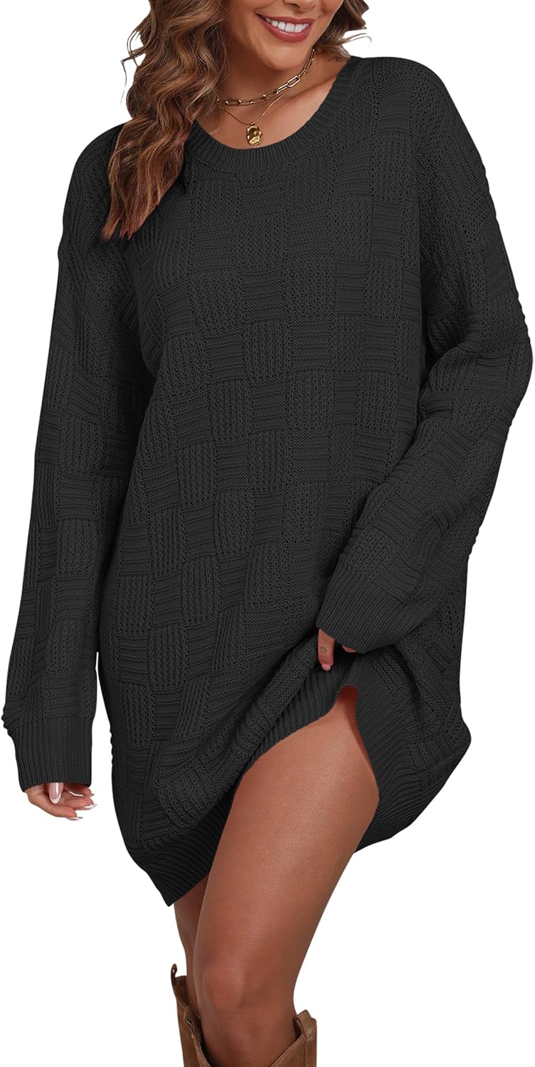 Cakulo Womens Checkered Sweater Dress Oversized Fall Winter Fashion Long Pullover Sweaters Casual Loose Knit Dresses 2025