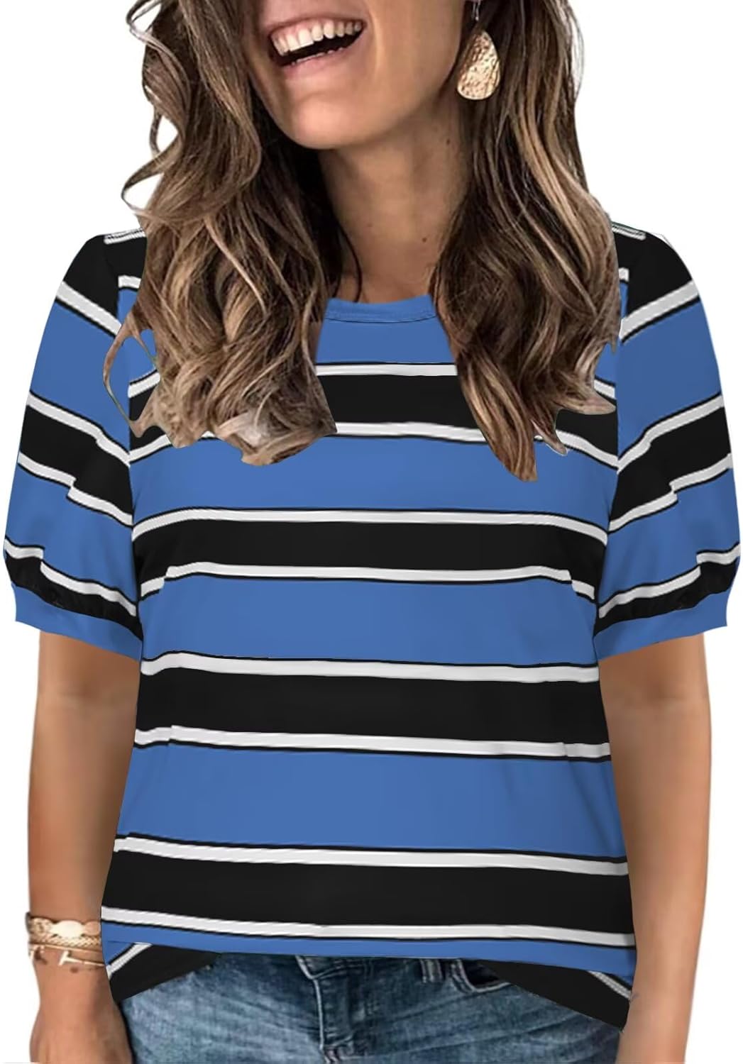 DOLNINE Womens-Plus-Size-Tops Cute Striped Color Block Oversized T Shirts Casual Short Sleeve Loose Fit Tunic Summer Blouses