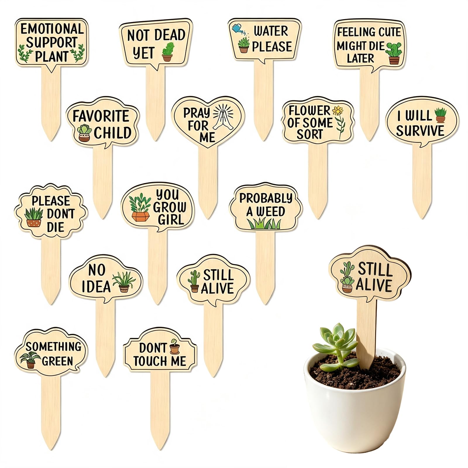 15Pcs Funny Wooden Plant Markers Decorative Garden Plant Labels