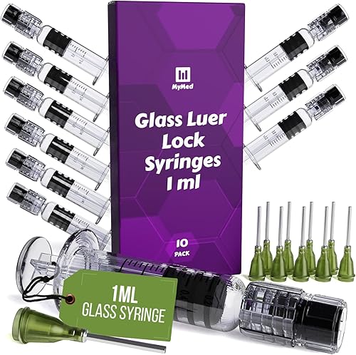 MyMed Paquete de 10 jeringas Luer Lock de vidrio de borosilicato de 0.0fl oz de capacidad, jeringas de vidrio reutilizables Uso para artes y