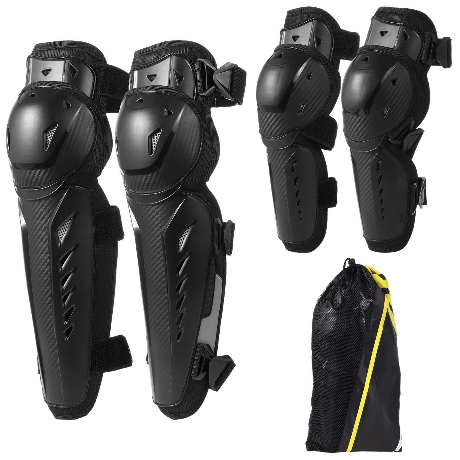 4 rodilleras y coderas ajustables para motocicleta con carcasa dura y forro amortiguador para ciclismo, patinaje, esquí, motocross