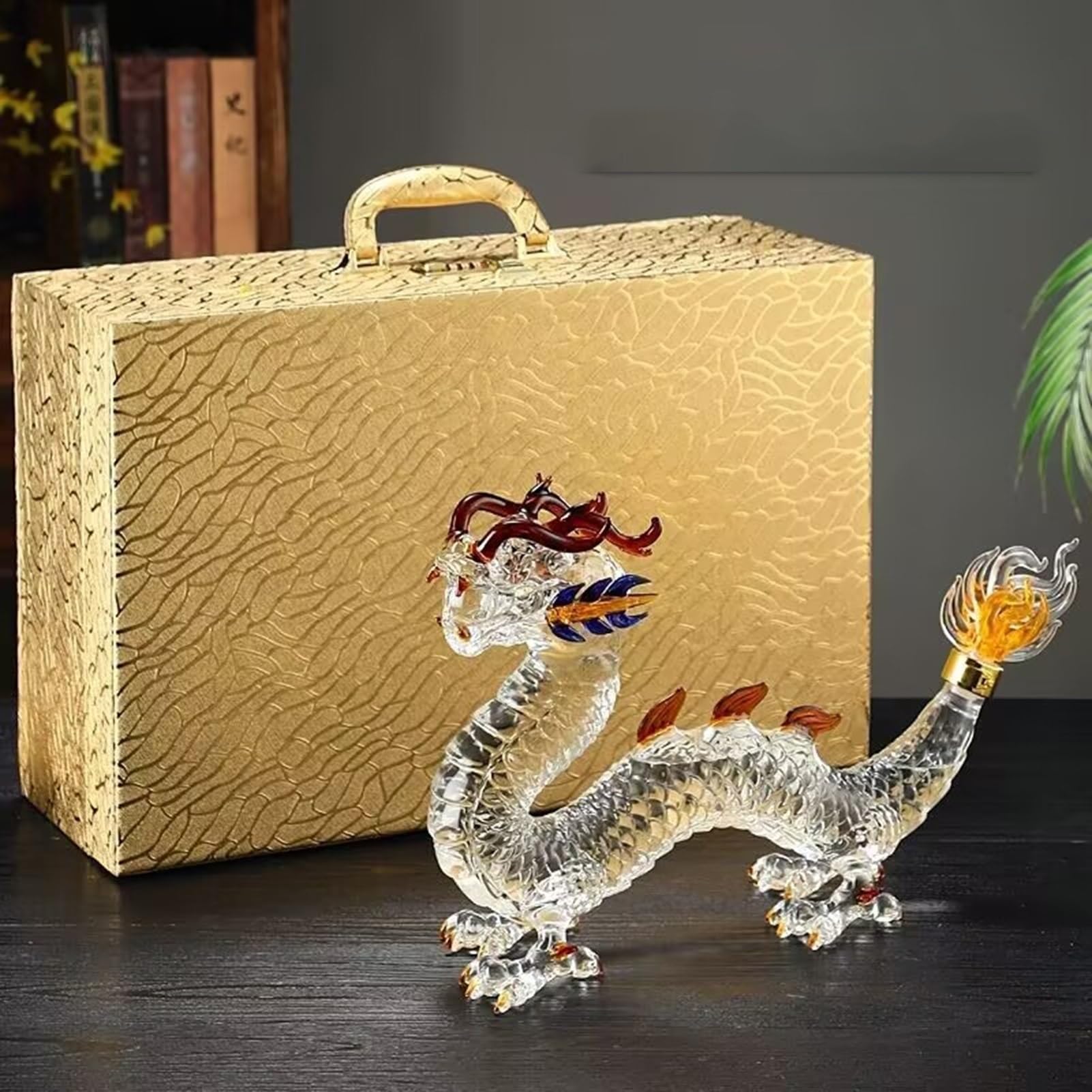 1000ML Decantador Whisky - Arte Estatua, Escultura De Decantador De Whisky Con Forma De Animal En 3D, Botellas De Vino De Vidrio Sin Plomo, Regalos Decorativos, Recipientes Vino(Dragon+gift box)