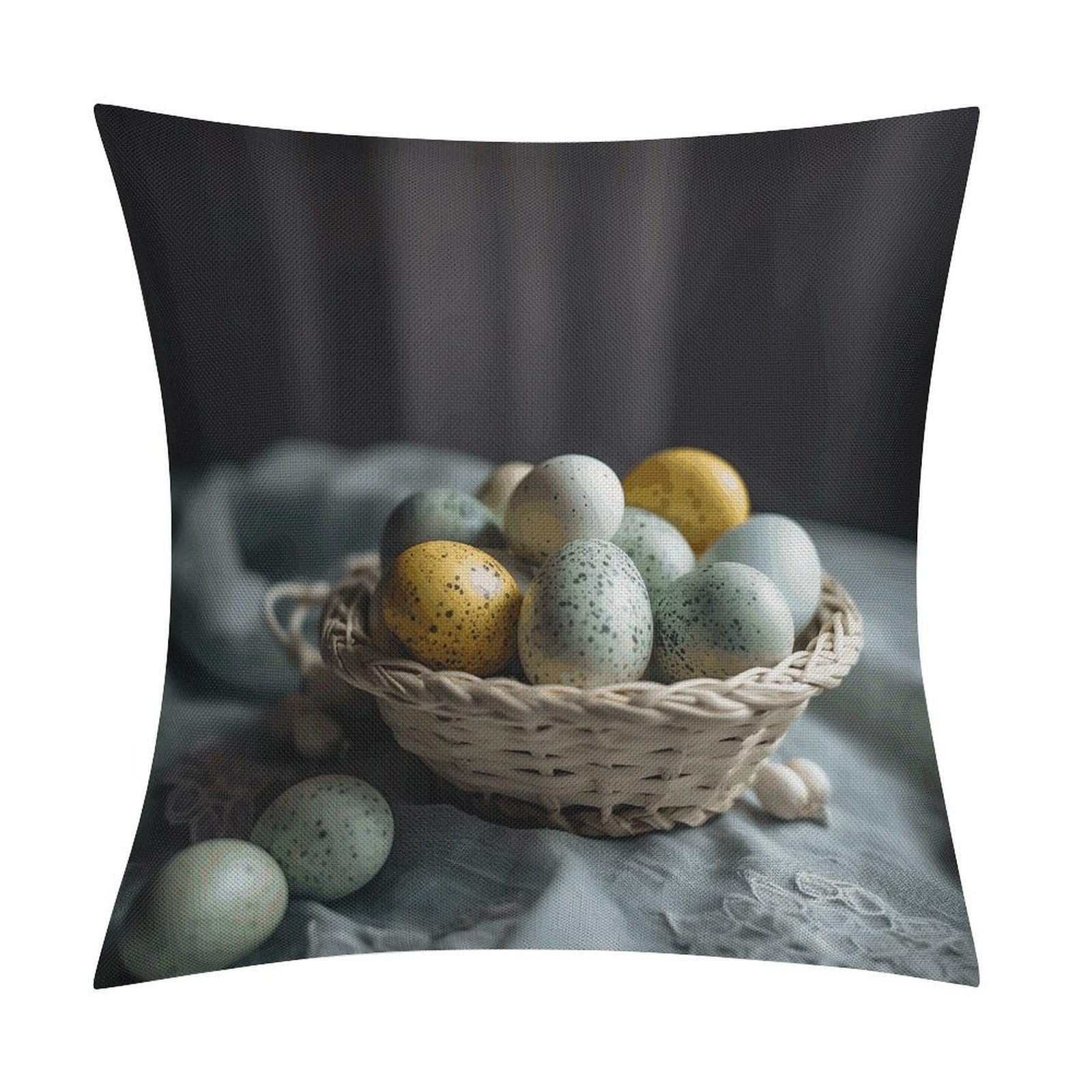 Easter Egg Basket Pillow Covers 18x18 Inch, Pillow Cases Boho Farmhouse, Throw Pillow Covers for Couch Sofa Bed Spring Home Decor