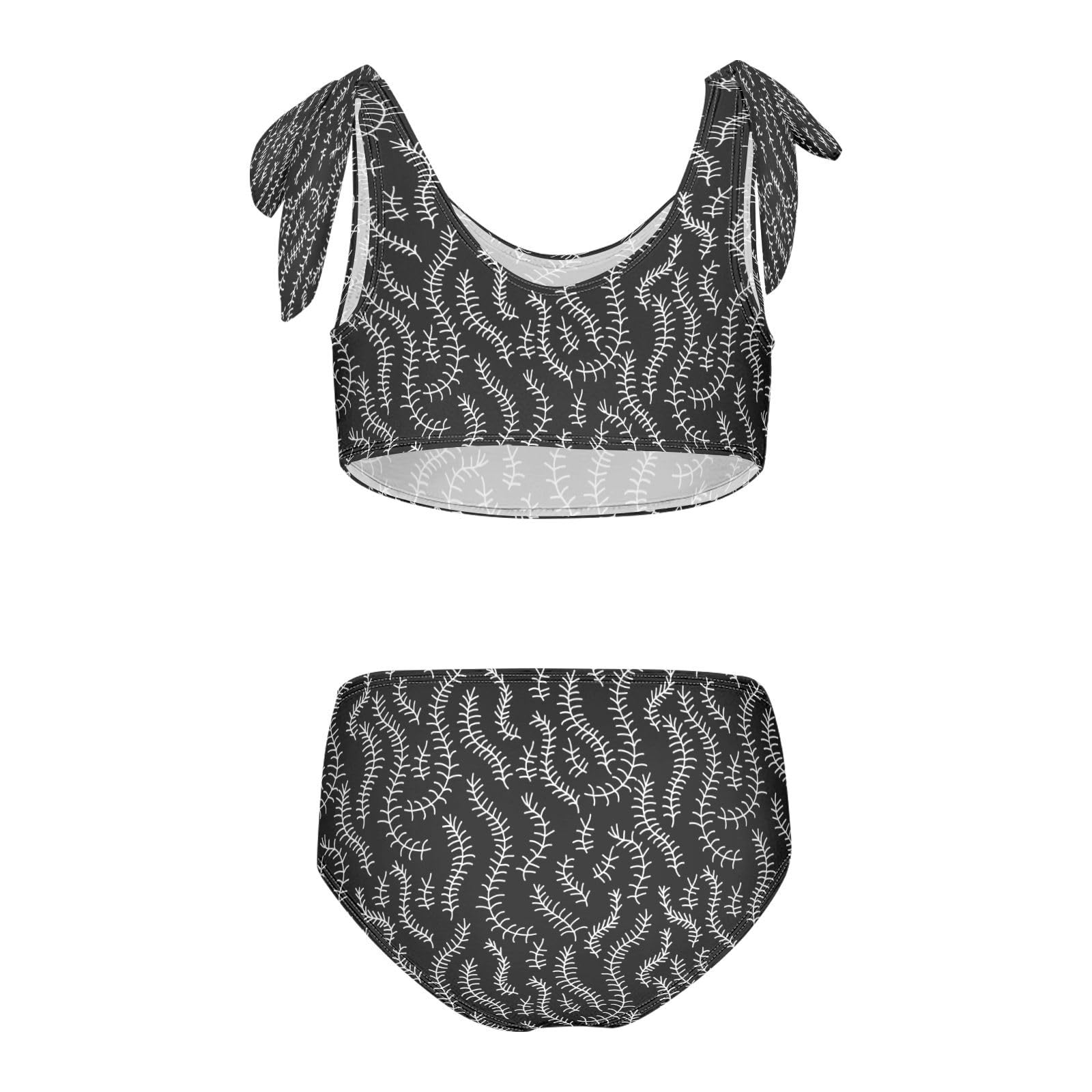 Dussdil White Black Spruce Branches Girls Swimsuits 2 Piece Swimwear Bikini Set Beach Bathing Suit for Summer Girl Kids 3T