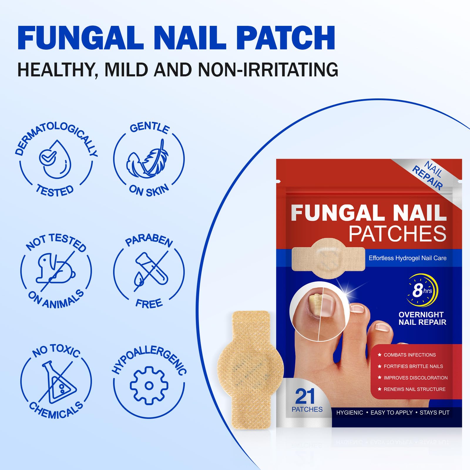 Nail Patches for Toenails 42Pcs Nail Ingrown Toenail Treatment, 8-Hour Overnight Hydrogel Repair for Toenail & Fingernail - Image 2