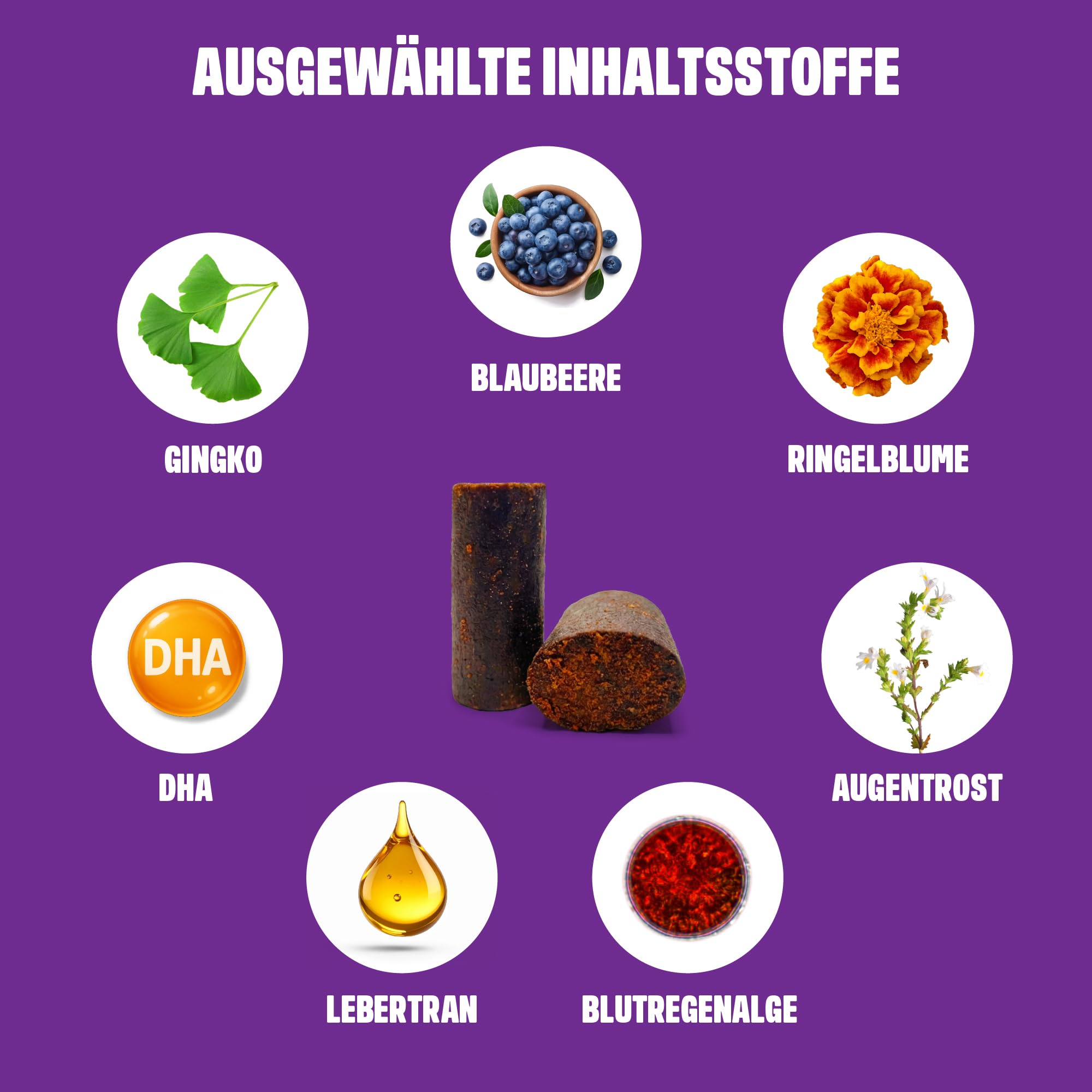 ivvi Vision – Augenpflege Snacks für Hunde | Mit DHA, Astaxanthin, Blaubeere & Augentrost | Unterstützt Augenkomfort & Netzhaut | 60 weiche Snacks (270 g)