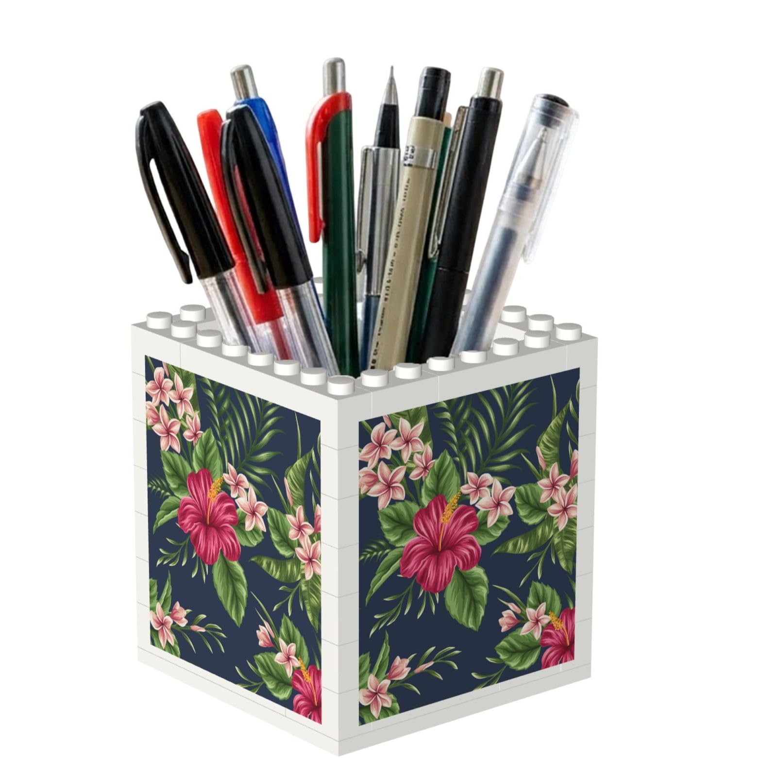 Poadnly Tropical Flowers Frangipani Hibiscus Nature, Pen Pot Pencil Holder for Office Home School, Compact Desk Organiser for Office Stationery