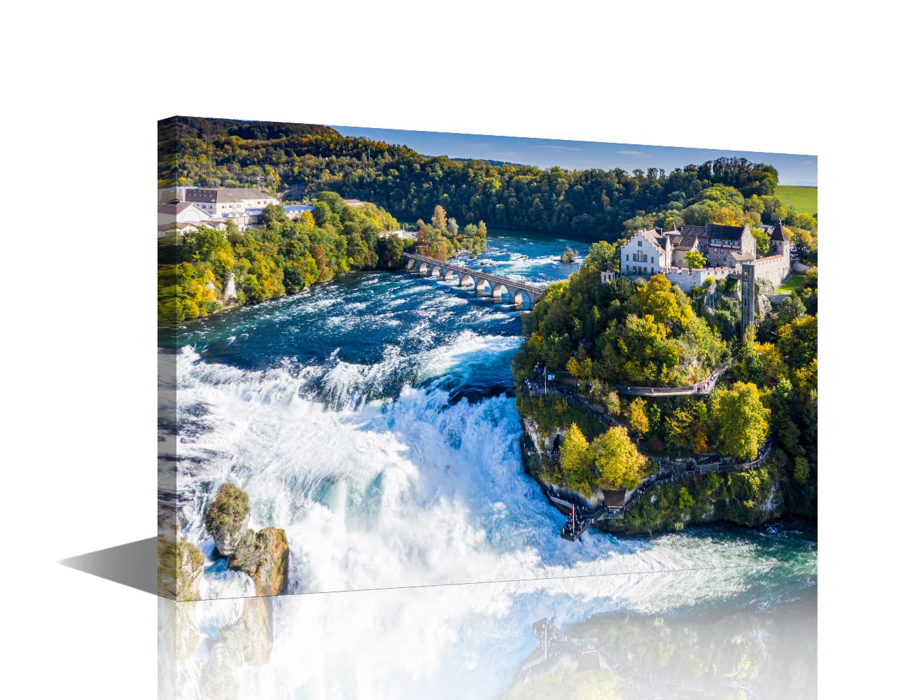 1 Panel Landscape Wall Art Rhine Falls or Rheinfall, Switzerland Pictures Print on Canvas for Living Room Wall Decoration, Stretched Framed Gallery-Wrapped Ready to Hang, 24" Wx16 H