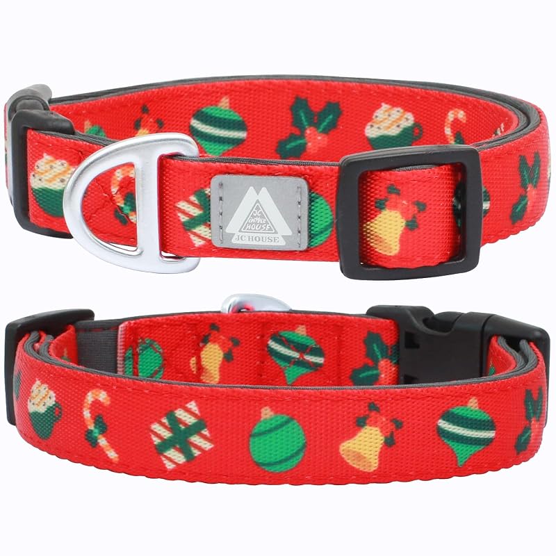 Coleira de Natal para Cães Pequenos em Poliéster com Neoprene e Logo Refletivo 3M JC HOUSE, S — Pescoço de 23 a 36 cm