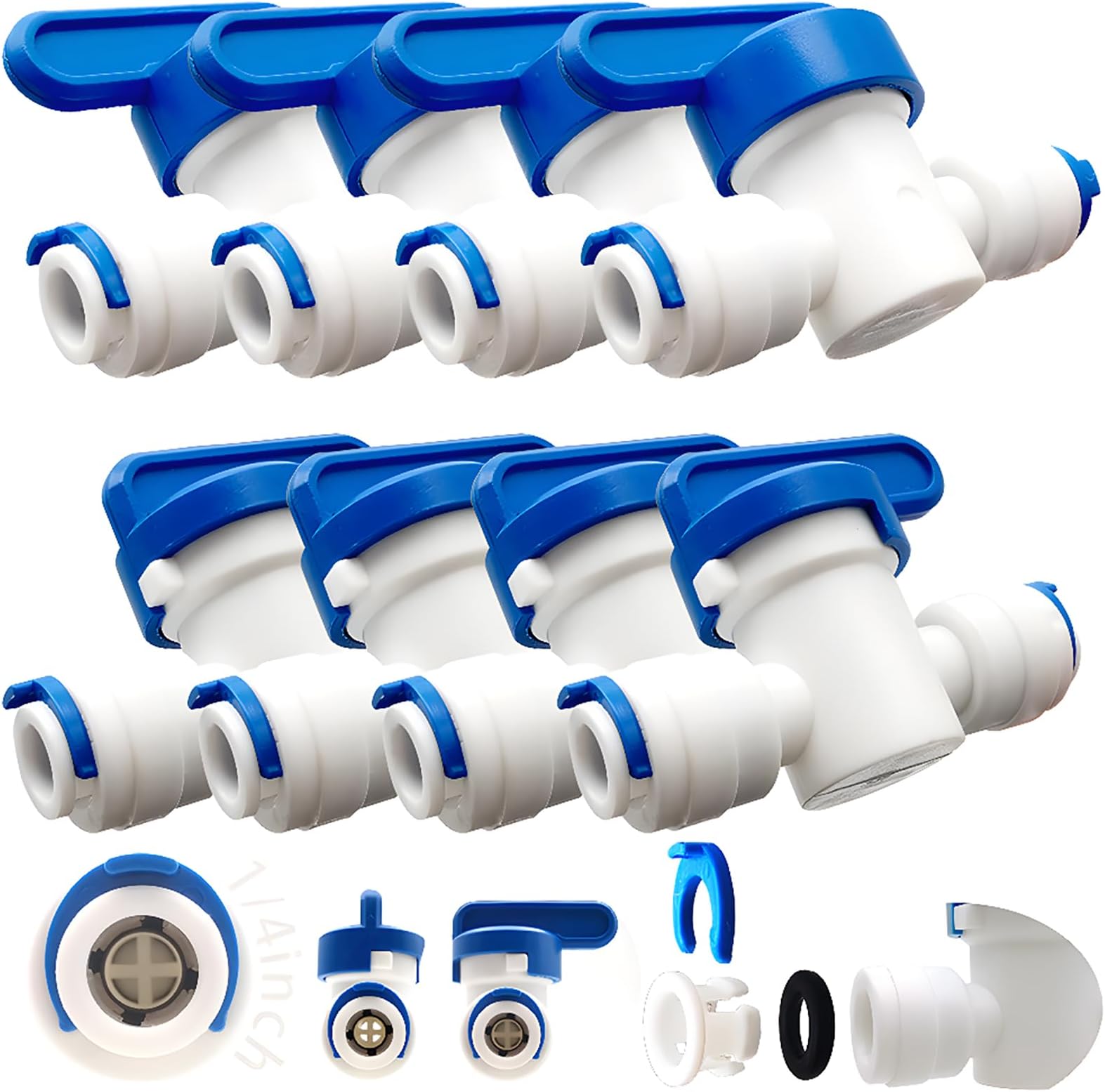 CESFONJER 1/4" Inline Tap/Shut-Off Valve/Isolation Valve for 1/4" Fridge Freezer/Reverse Osmosis Water Filter System Water Pipe Tubing (8 Pcs)