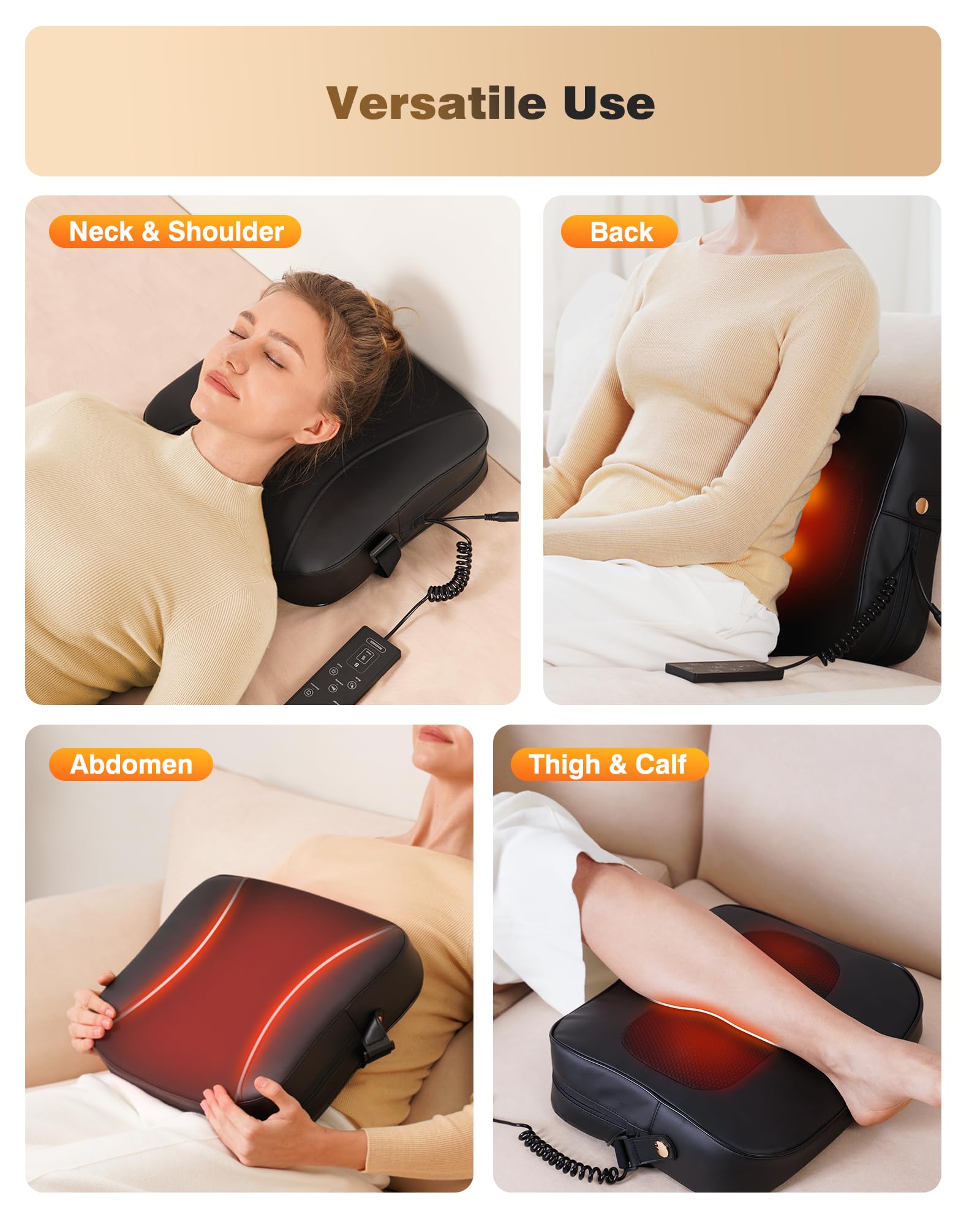 Massaggiatore posteriore con calore, cuscino di supporto lombare per sedia da ufficio, massaggiatori Shiatsu per collo, spalla, sollievo dal dolore della gamba, regali per gli uomini donne mamma papà