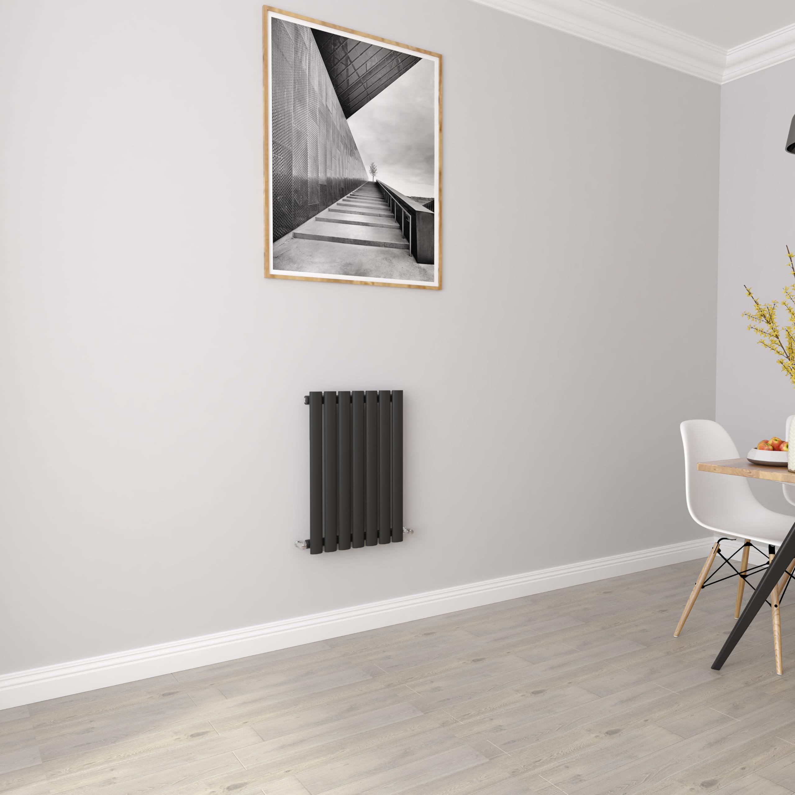 Acezanble∣Oval Column Radiator 600x413mm Horizontal Radiator Black Single Column Central Heating Radiators Modern Designer Radiators
