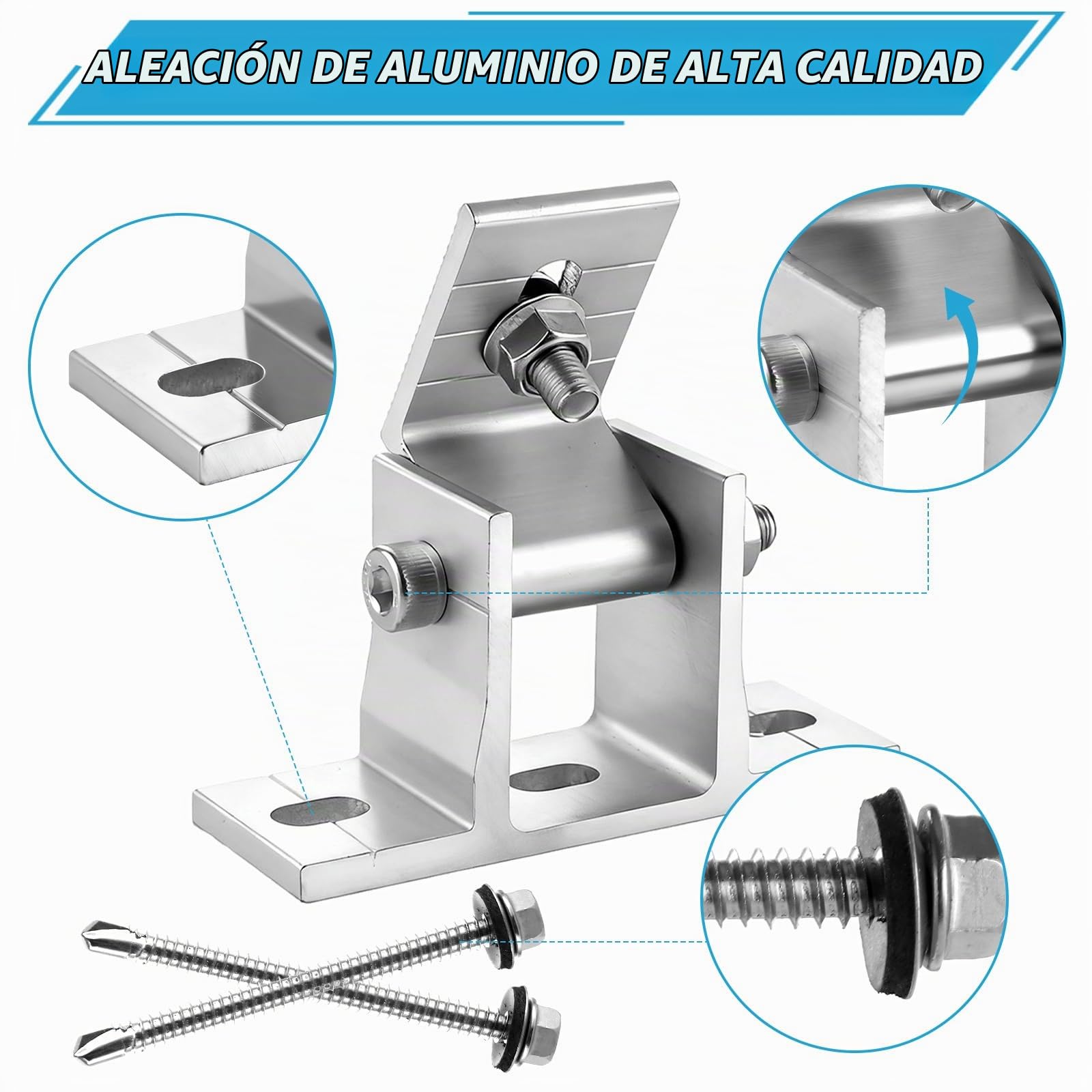 WOPPLXY juego de 8 soportes para paneles solares, soportes ajustables para módulos solares (10-60°), soportes para sistemas de energía solar domésticos fabricados en aleación de aluminio
