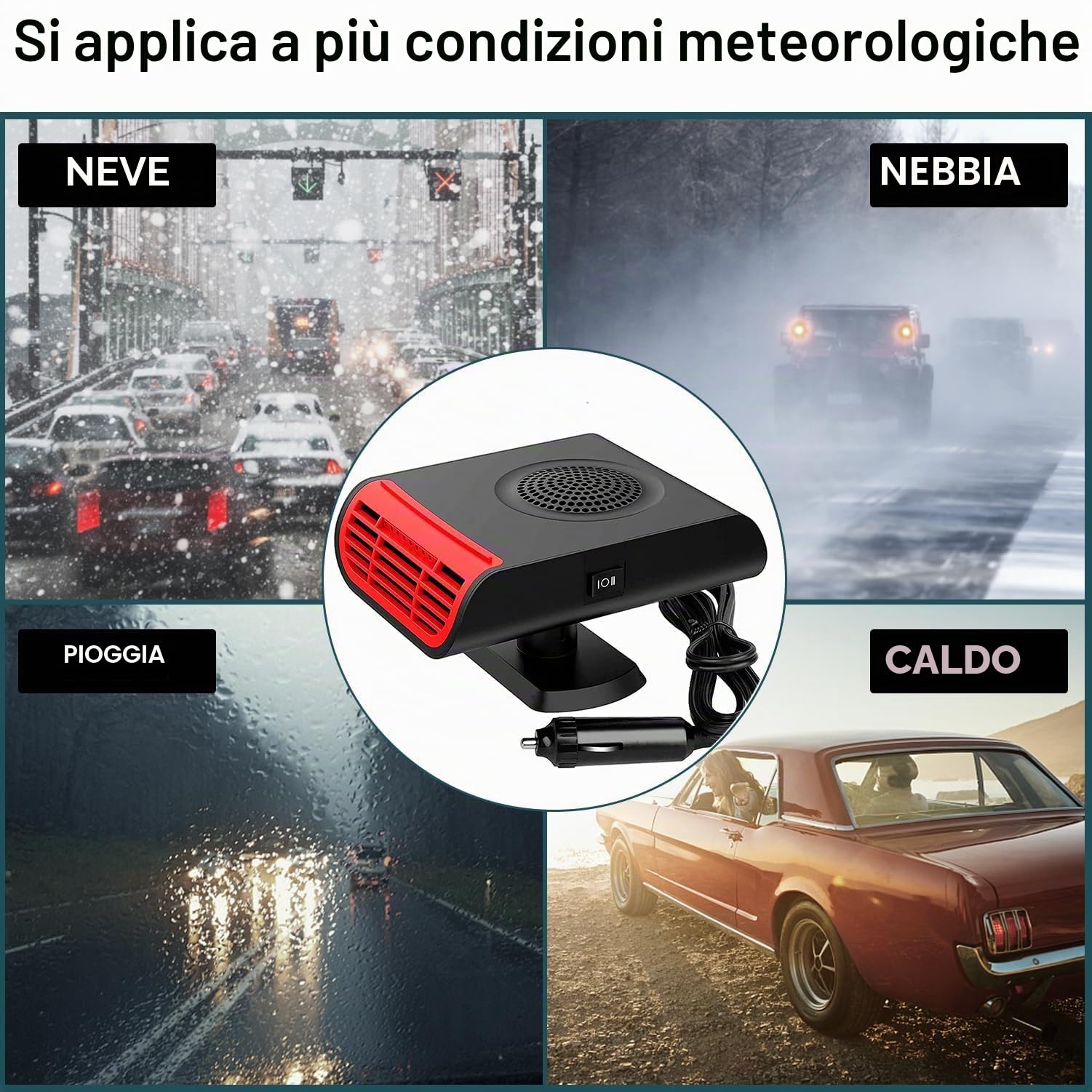 Leaflai Riscaldamento per auto da 12 V – Riscaldamento portatile da 150 W collegato all'accendisigari, ventilatore 2 in 1, sbrinatore per parabrezza per tutte le auto