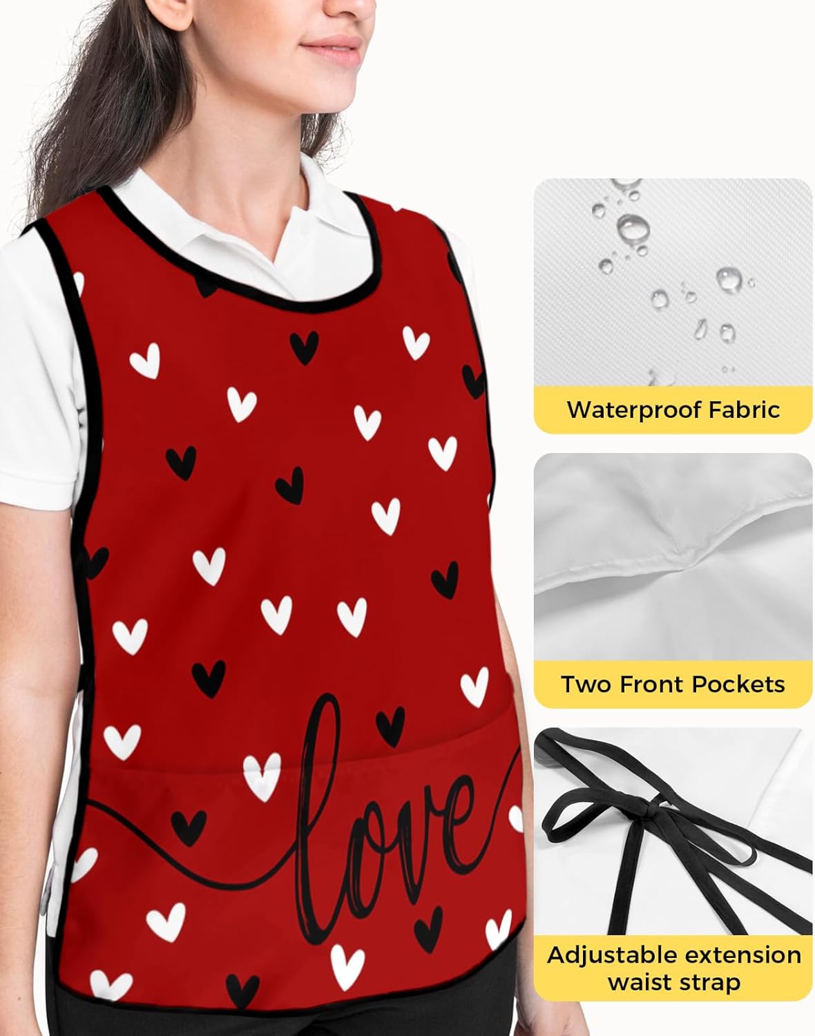 Double Love Country Wood Grain Cobbler Aprons with 2 Pockets for Women Men, Independence Day Red Blue Stripes