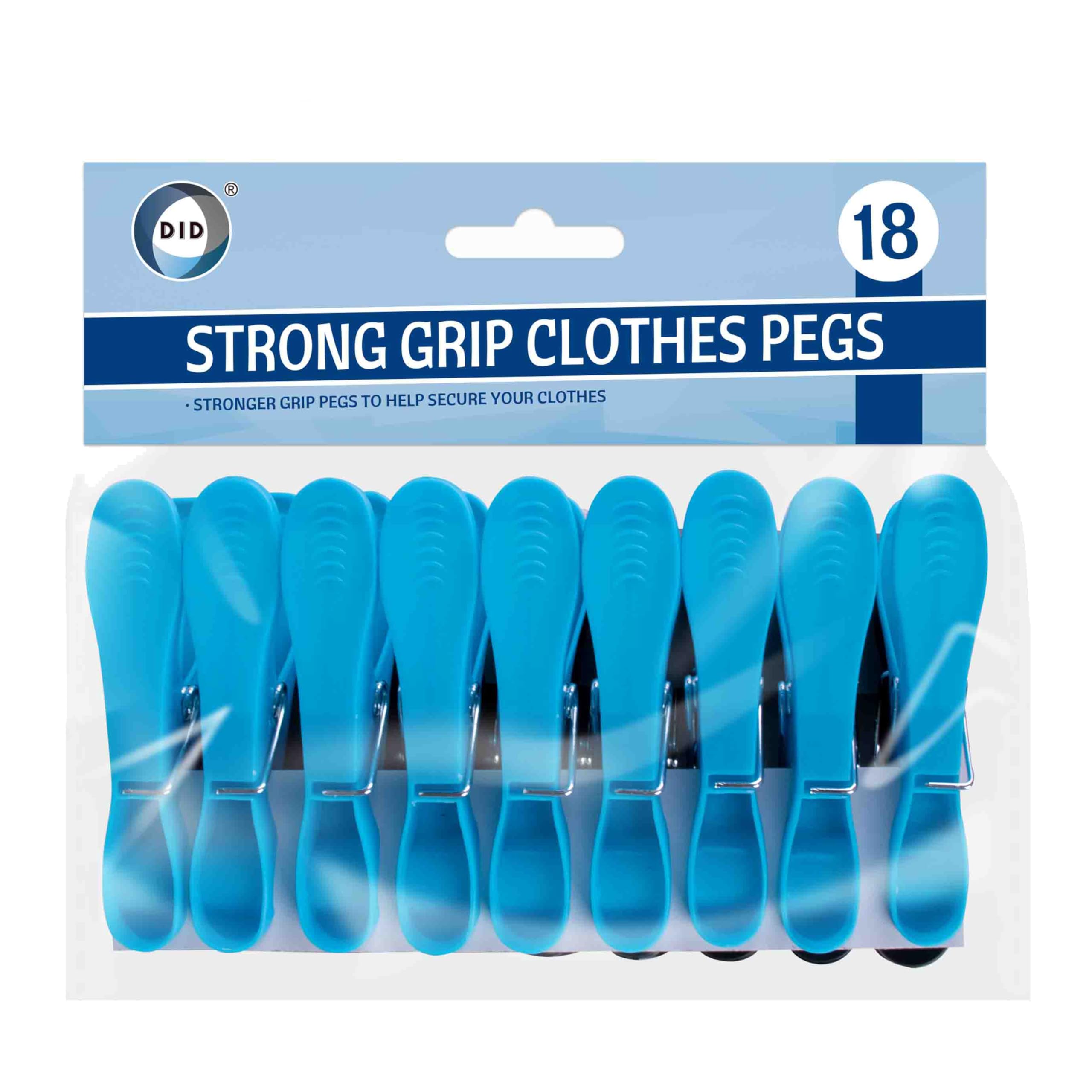 DID Strong Grip Clothes Pegs Heavy Duty Windproof Laundry Clips for Outdoor & Indoor Drying, Durable Plastic Washing Line Pegs with Firm Hold for Clothes & Fabrics, Reusable Bulk Pack (Pack of 18)