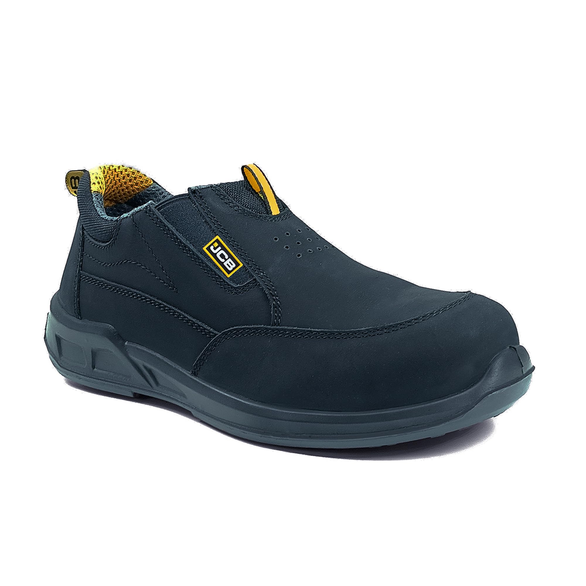 Glide Light Weight Safety Shoes for Man | Slip On | Nubuck Leather | Steel Toe Cap | SRC Antislip | Double Density, Antistatic & Abrasion Resistance | Black | Size 6-10 UK-image-43