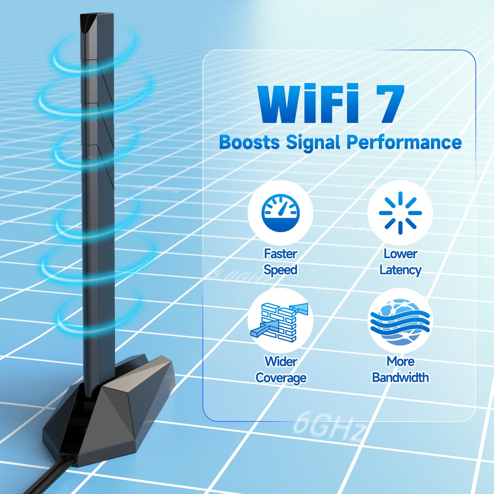 Eightwood Antenne de carte mère WiFi 7 Gaming PC avec base magnétique triple bande avec connecteur poussoir pour cartes mères ASUS ROG Strix, TUF Gaming, ROG Crosshair, ProArt, Prime Series WiFi 7
