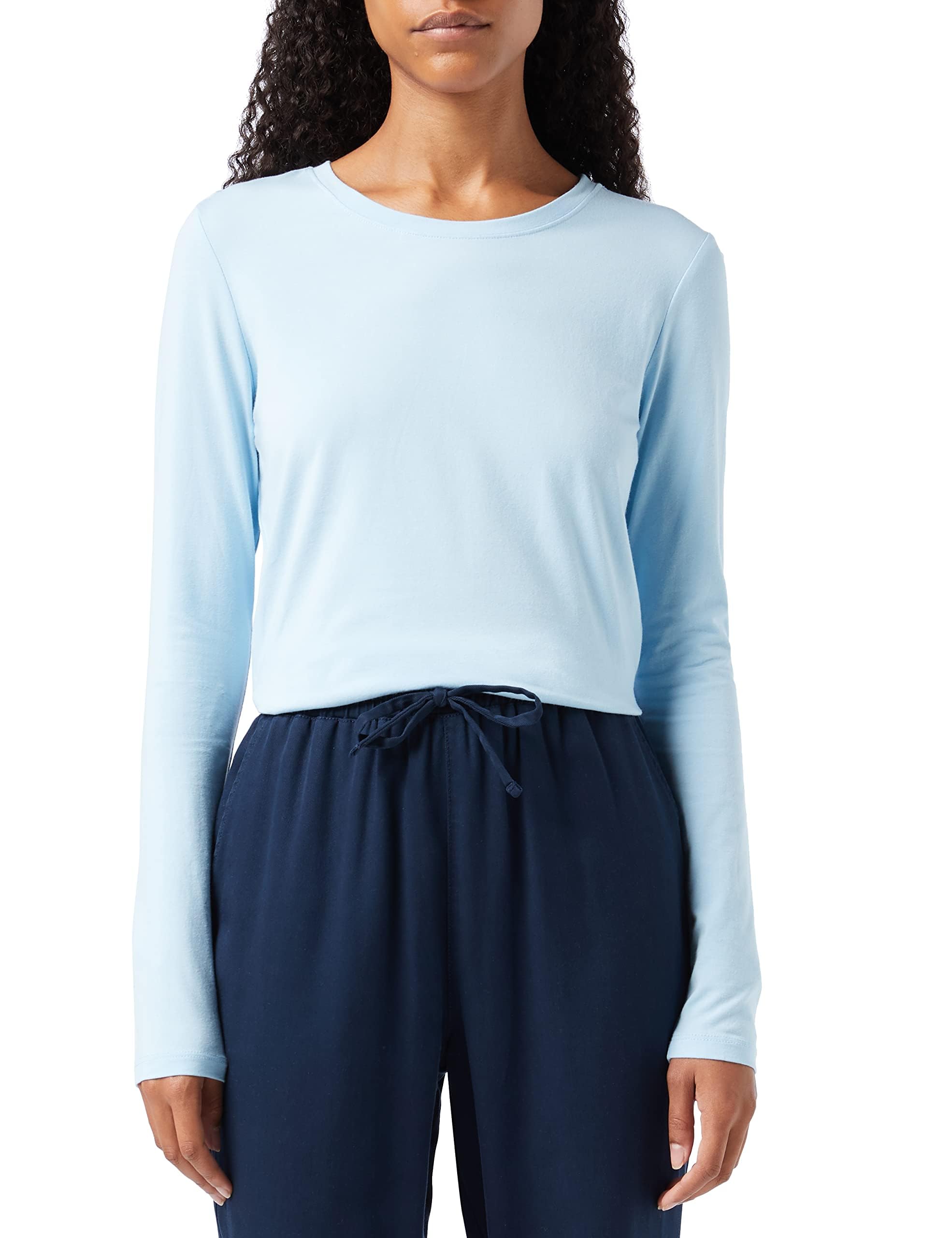 Amazon Essentials Damen Langärmeliges T-Shirt mit Rundhalsausschnitt in normaler Passform (erhältlich in Übergröße), Himmelblau, XL Große Größen