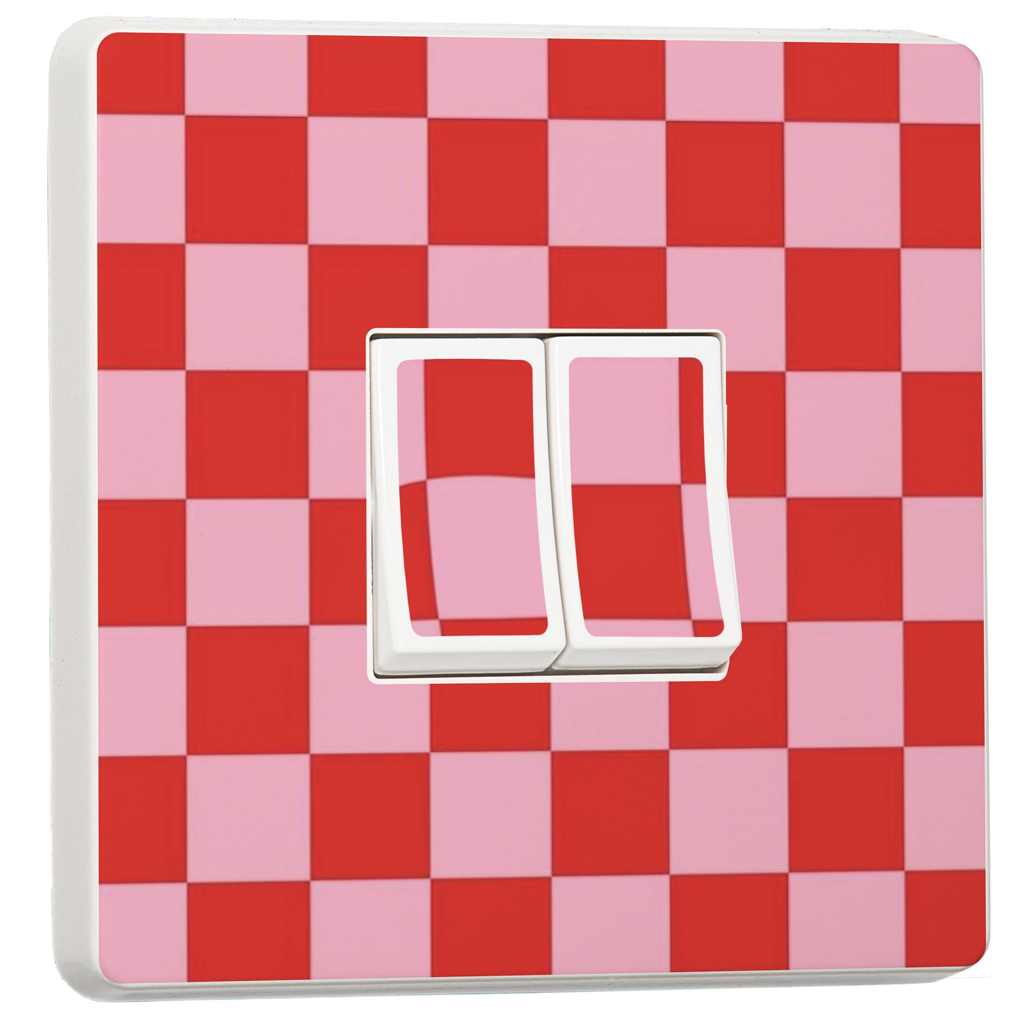 stika.co Checker Print Vinyl Light Switch Stickers – Set of 2 Decorative Skins for Single or Double Switches | Modern Home Decor in Pink, Red, Green, Orange & More (Pink and Red, Double)
