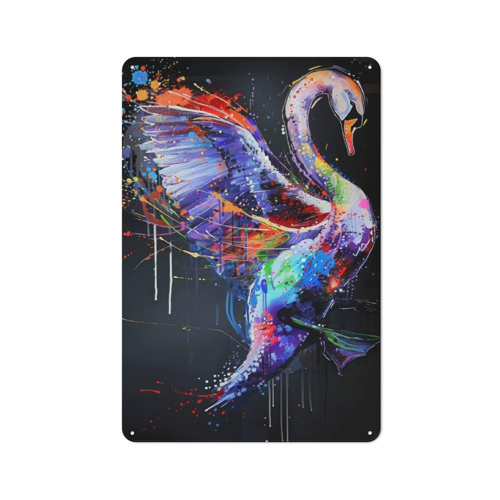Junmoney Swan Animal Painting Classic Metal Wall Decor 30X20cm, Metal Wall Plaque For Office, Study, Studio Or Hallway