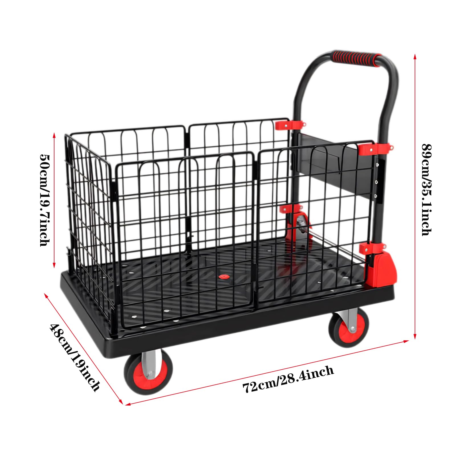 Rollwagen,Schwerlastwagen,Klappbarer Handwagen Gitterbox,Tragkraft 200 kg/400 kg,Abnehmbarer Gitterboxwagen,Mehrzweck-Einkaufswagen für Umzüge und Lagerung (Größe 72 x 48 89cm)