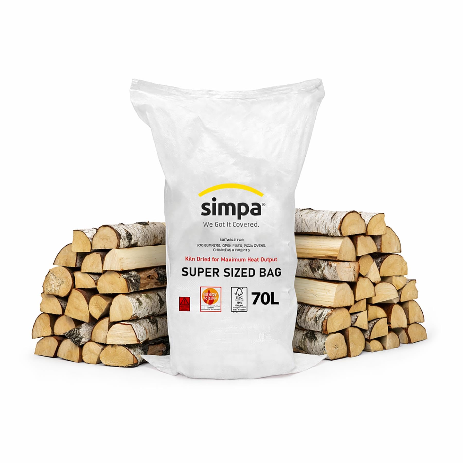 simpa 70L (24kg Approx) Kiln Dried Birch Hardwood Firewood Logs, Perfect for Open fires, Wood Burning Stoves, Log Burners, Campfires, Fire Pits