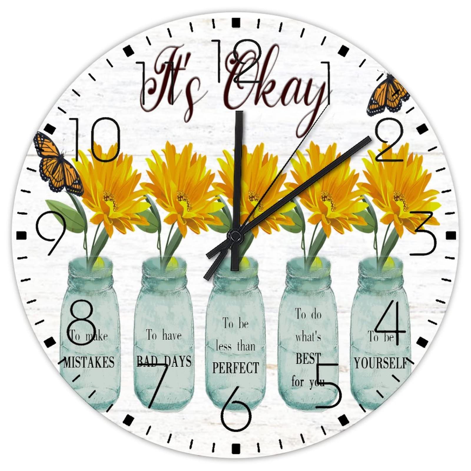 Horloge murale en bois inspirante Tournesol montre silencieuse message positif pour la maison