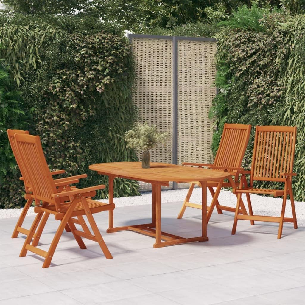 vidaXL Patio Dining Set 5 Piece, Extendable Table and Chairs with Umbrella Hole, Conversational Set, Outdoor Furniture, Farmhouse, Solid Eucalyptus Wood