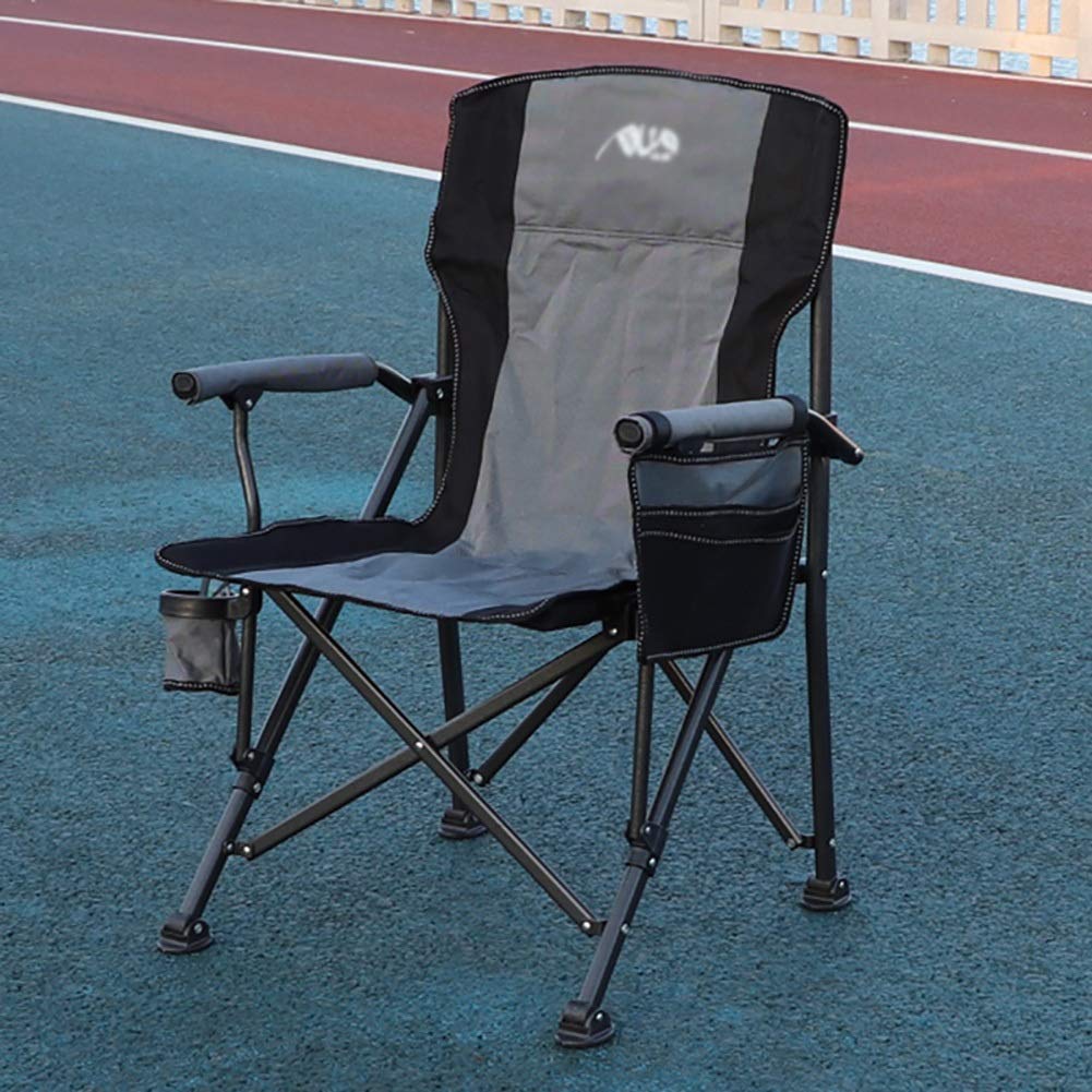 YXX- Składane krzesła z ramą ze stali na kemping, wędkowanie i plażę - uchwyty na kubki, torba w zestawie, obsługuje 150 kg/330 lbs (kolor: Szary)