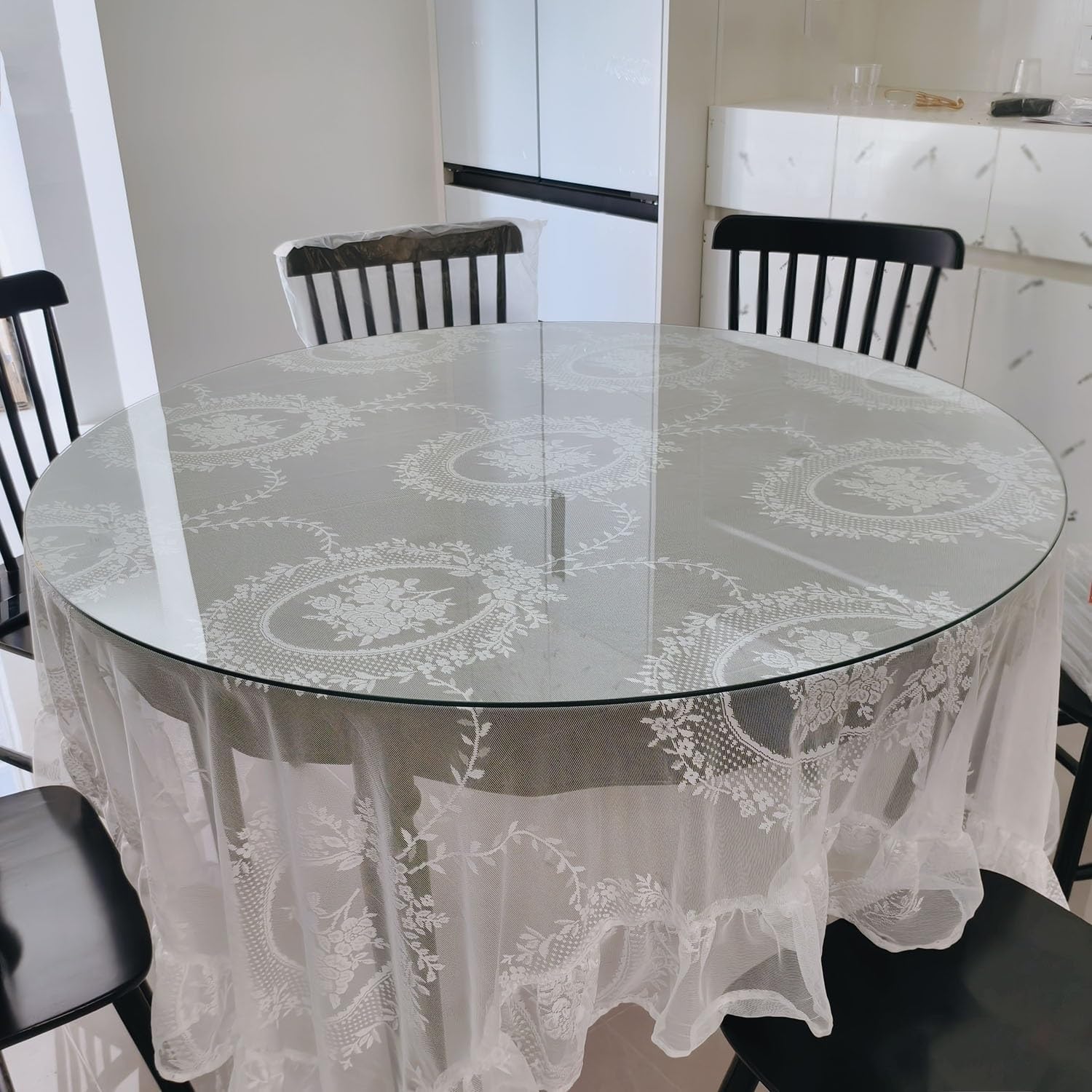 Clear Round Glass Table Top, Replacement Tempered Glass Table Top, Transparent Circle Table Surface for Dining Table, End Table, Outdoor Patio Table Top(38 cm (15 in))
